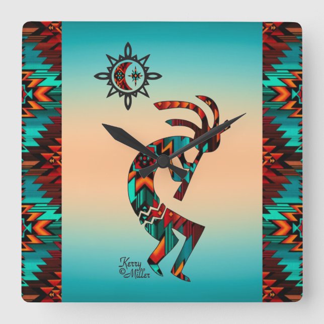 Southwest Kokopelli  Square Wall Clock (Front)