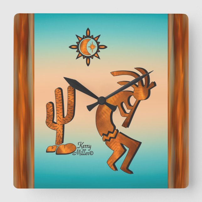 Southwest Kokopelli  Square Wall Clock (Front)