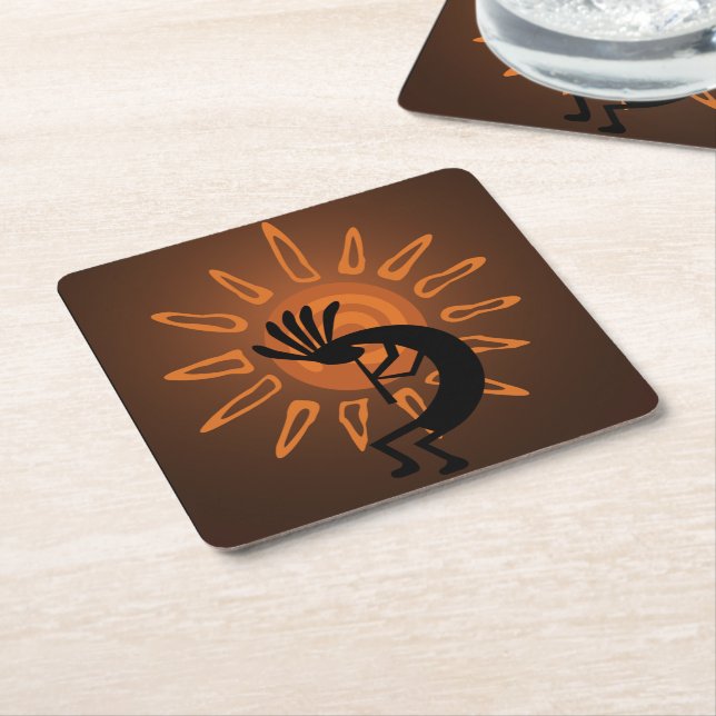 Southwest Kokopelli Sun Rustic Coasters (Angled)
