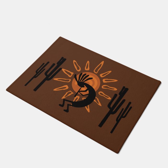 Southwest Kokopelli Sun Rustic Door Mat (Angled)