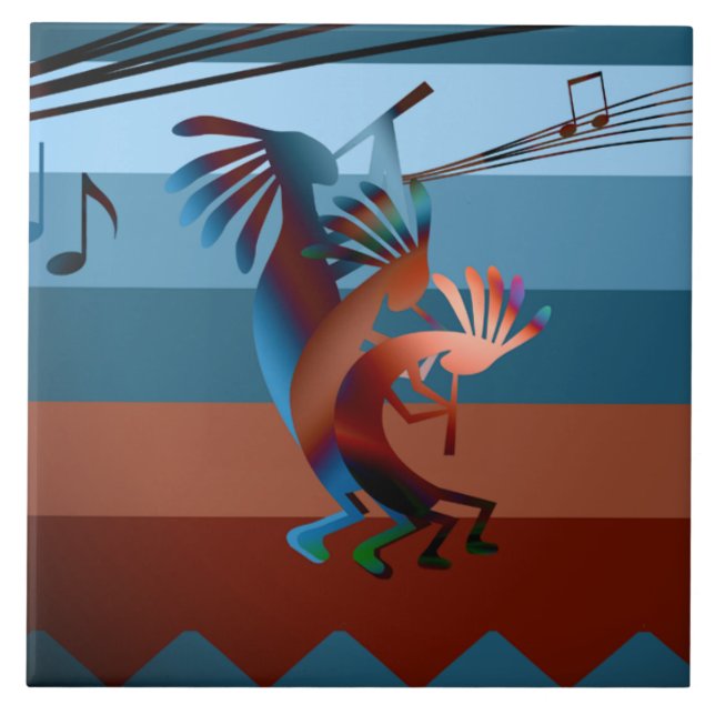 Southwest Kokopelli Sunset Music Large Tile (Front)