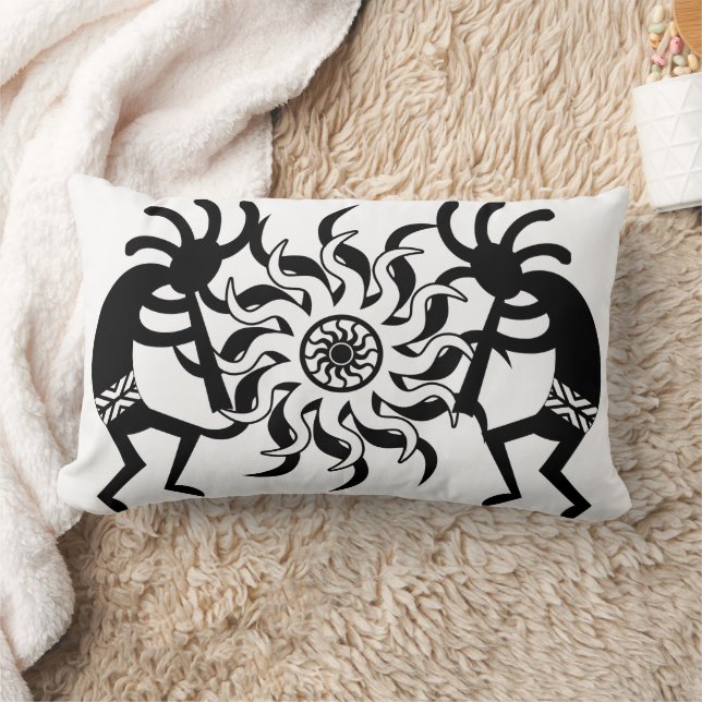 Southwest Kokopelli Tribal Black And White Lumbar Cushion (Blanket)