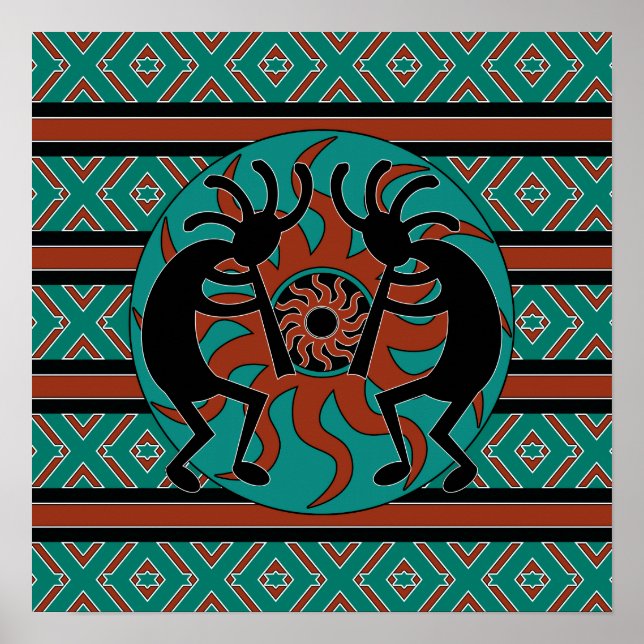 Southwest Kokopelli Turquoise  Wall Art Poster (Front)