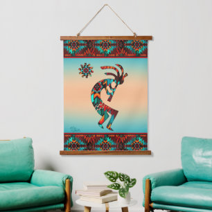 Southwest Kokopelli Wood Topped Wall Tapestry