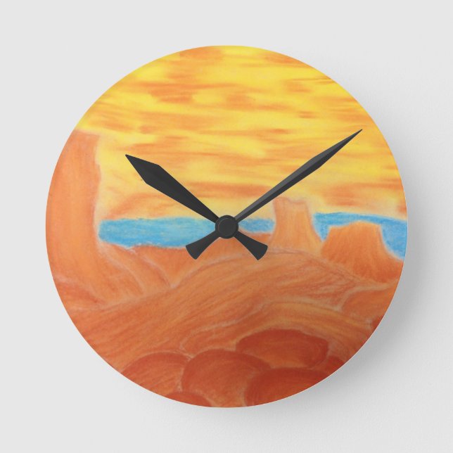 Southwest Landscape Chalk Drawing Round Clock (Front)