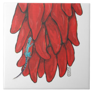 Southwest Lizard & Red Chile Pepper Ristra Mural Tile