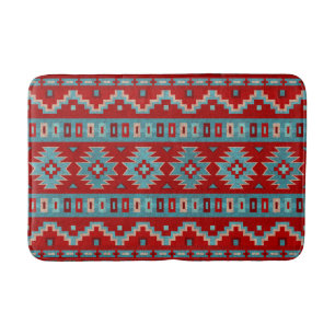 Southwest Mesas Geometric Pattern Turquoise & Red Bath Mat