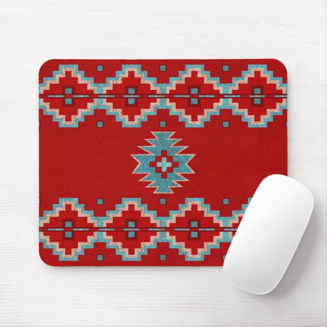 Southwest Mesas Red and Turquoise Mouse Mat (With Mouse)