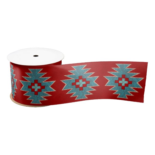 Southwest Mesas Red & Turquoise 3" Satin Ribbon (Spool)