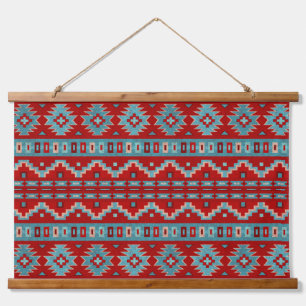 Southwest Mesas Red & Turquoise Geometric Design Hanging Tapestry