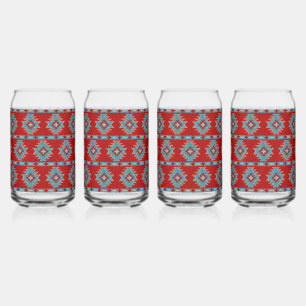 Southwest Mesas Red & Turquoise geometric pattern Can Glass