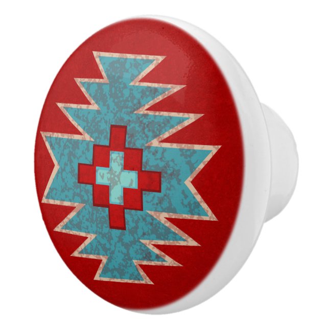 Southwest Mesas Red & Turquoise geometric pattern Ceramic Knob (Right)