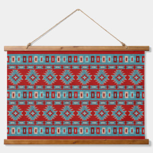 Southwest Mesas Red & Turquoise Geometric Print Hanging Tapestry
