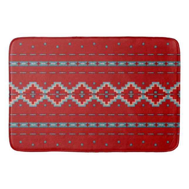 Southwest Mesas Red & Turquoise Large Bath Mat (Front)
