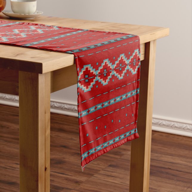 Southwest Mesas Red & Turquoise Medium Table Runner (In Situ)