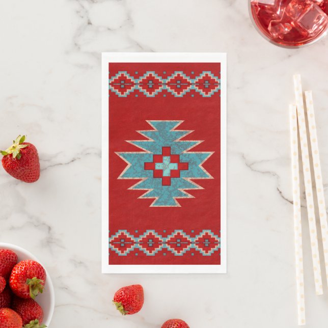 Southwest Mesas Red & Turquoise Napkin (Insitu)