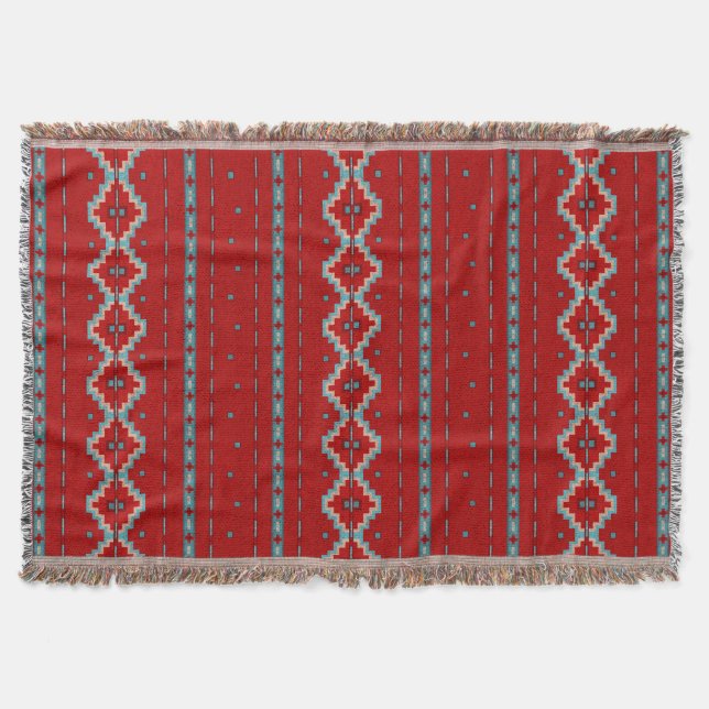 Southwest Mesas Red & Turquoise Throw Blanket (Front)