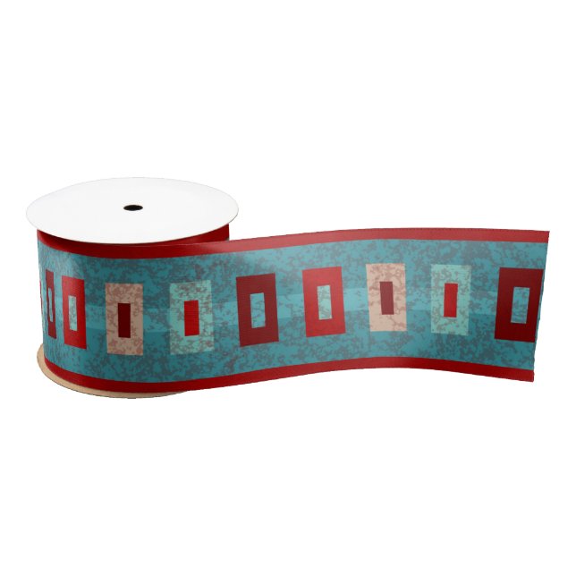 Southwest Mesas Retro Vibe Turquoise & Red   Satin Ribbon (Spool)