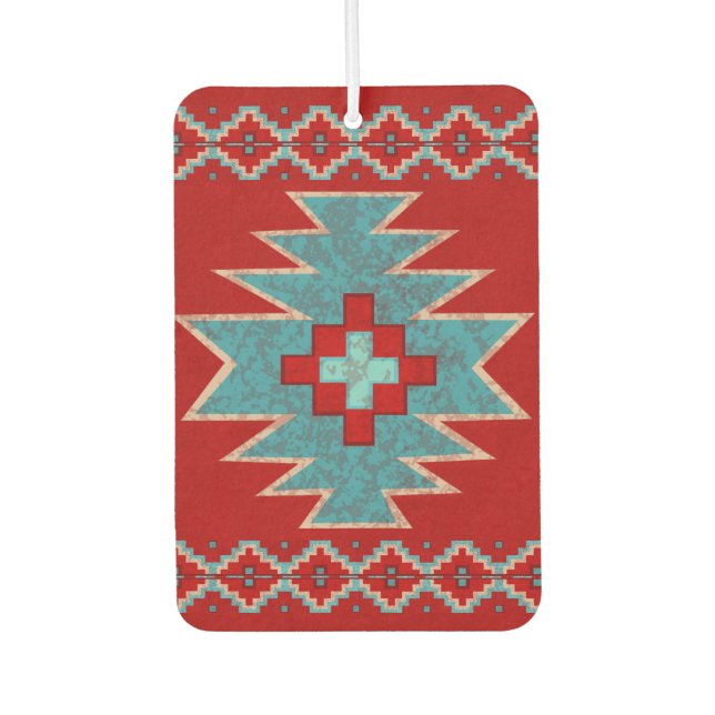  Southwest Mesas Turquoise and Red Design Car Air Freshener (Front)