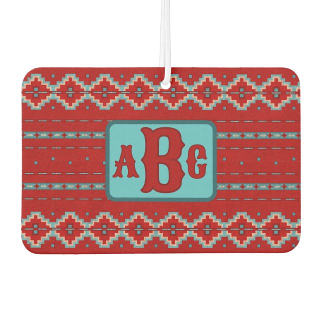  Southwest Mesas Turquoise and Red Design Monogram Car Air Freshener (Front)