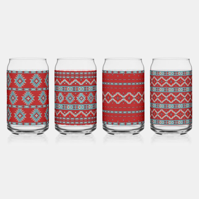 Southwest Mesas Turquoise Geometric Assorted Set Can Glass (Front)