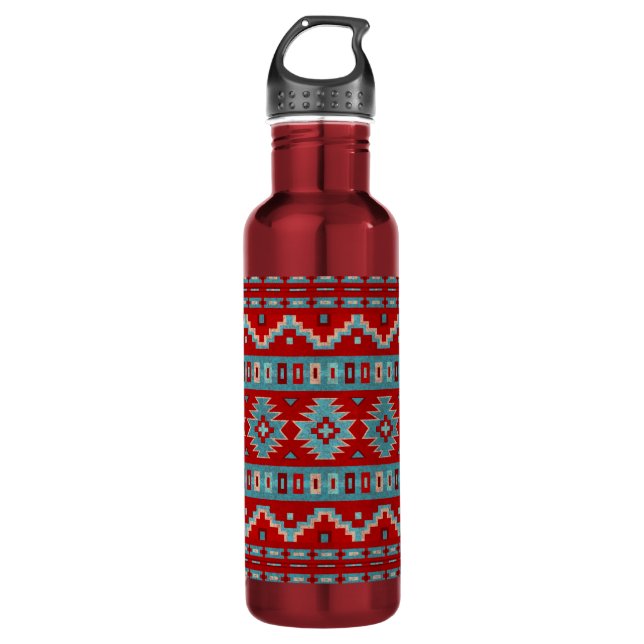 Southwest Mesas Turquoise & Red 710 Ml Water Bottle (Front)