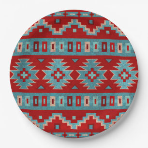 Southwest Mesas Turquoise & Red Geometric Paper Plate