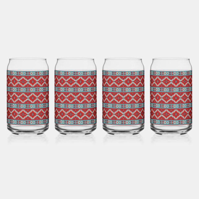 Southwest Mesas Turquoise & Red Geometric Pattern Can Glass (Left)