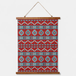 Southwest Mesas Turquoise & Red Geometric Pattern Hanging Tapestry