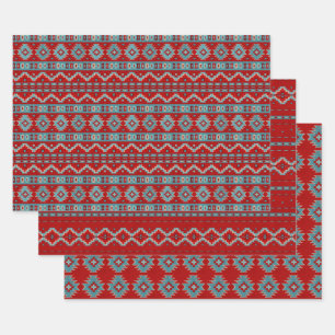 Southwest Mesas Turquoise & Red Geometric Pattern Wrapping Paper Sheet