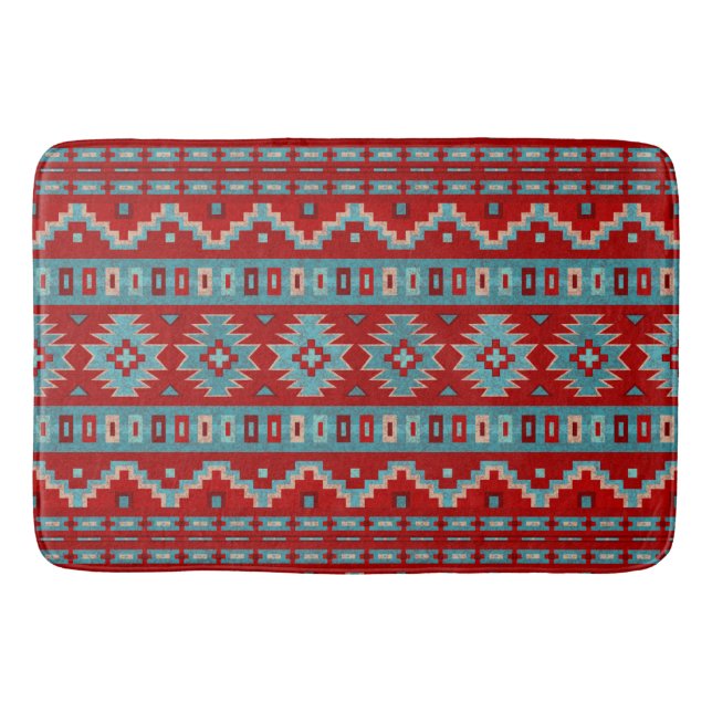 Southwest Mesas Turquoise & Red Large Bath Mat (Front)