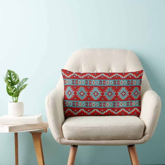 Southwest Mesas Turquoise & Red Lumbar Cushion (Chair)