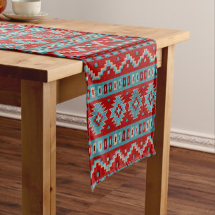 Southwest Mesas Turquoise & Red Short Table Runner