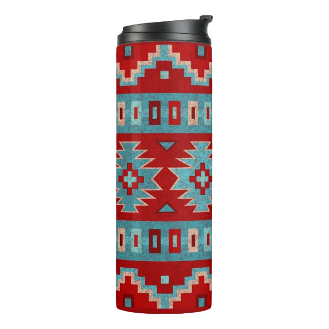 Southwest Mesas Turquoise & Red Thermal Tumbler (Rotated Left)