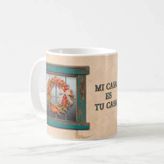 Southwest Mi Casa Chile Ristra Wreath Personalized Coffee Mug (Front Left)