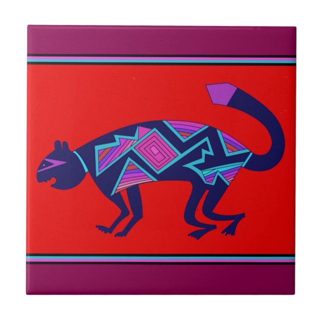 Southwest Mimbres Cat Tile (Front)