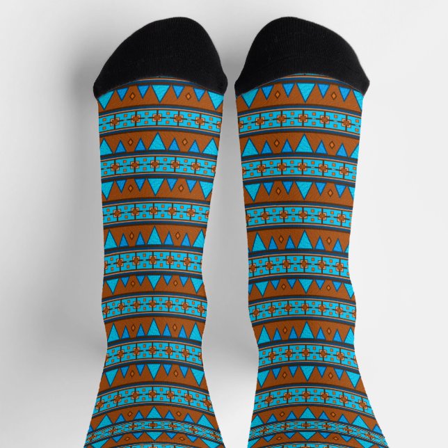 Southwest Mountain Peak Geometric Stripe Turquoise Socks (Top)