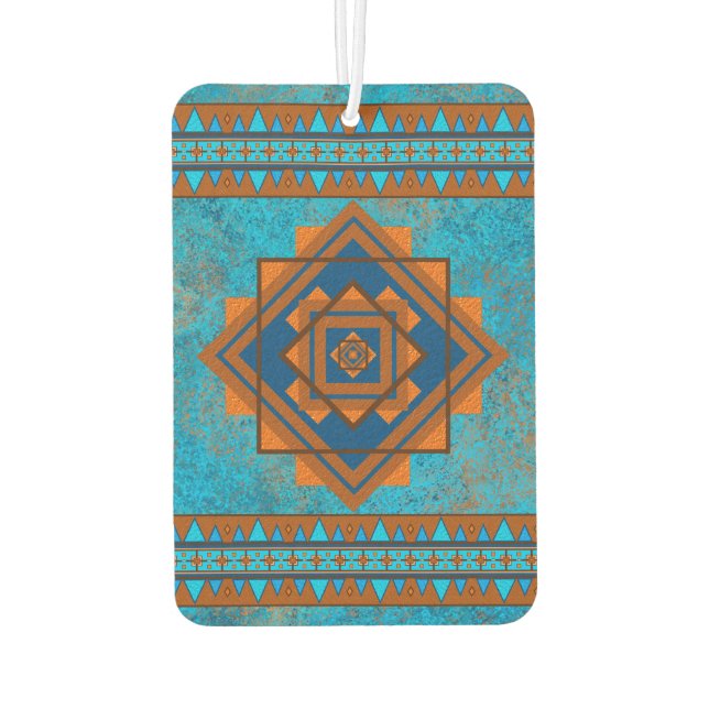 Southwest Mountain Peak Turquoise Geometric Design Car Air Freshener (Back)
