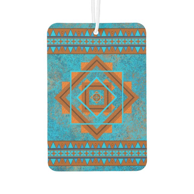 Southwest Mountain Peak Turquoise Geometric Design Car Air Freshener (Back)