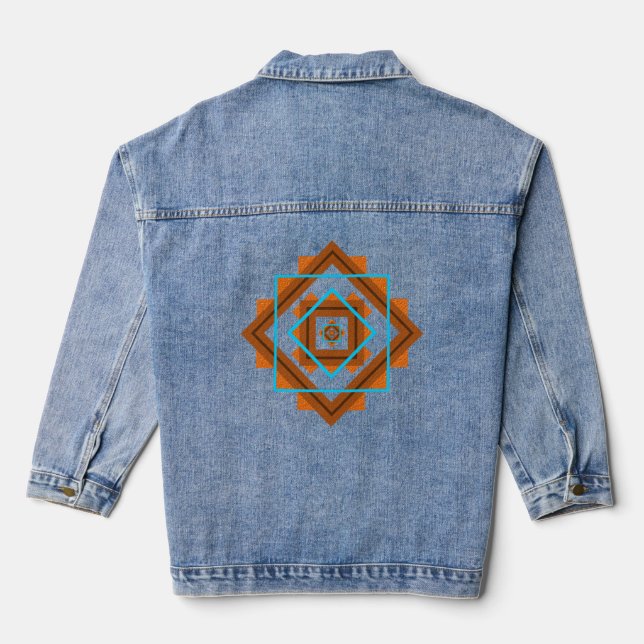 Southwest Mountain Peaks Geometric  Denim Jacket (Back)