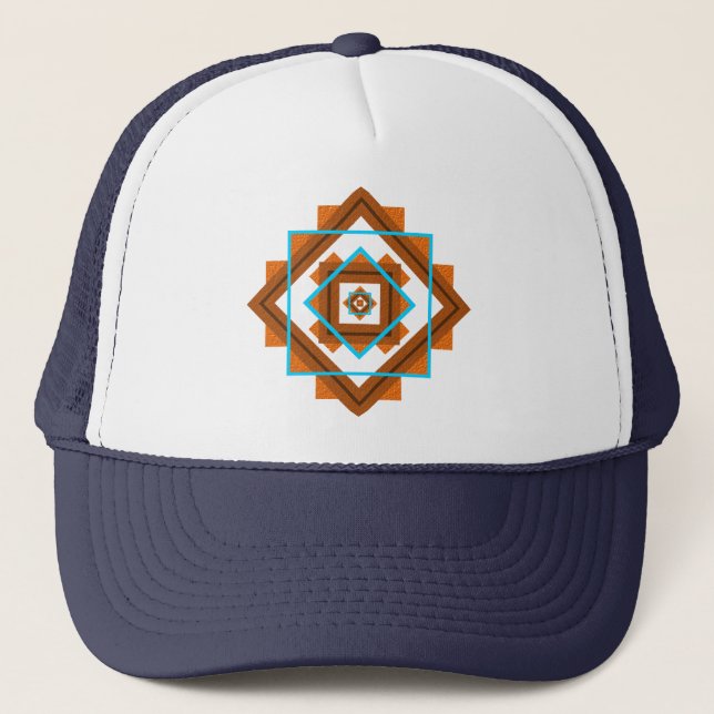 Southwest Mountain Peaks Geometric Design Trucker Hat (Front)