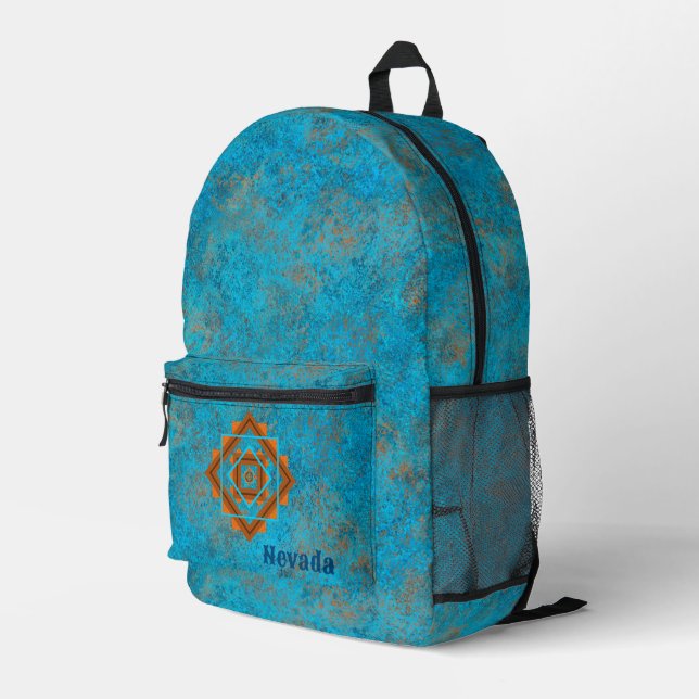 Southwest Mountain Peaks Personalised Turquoise  Printed Backpack (Back Corner Right)