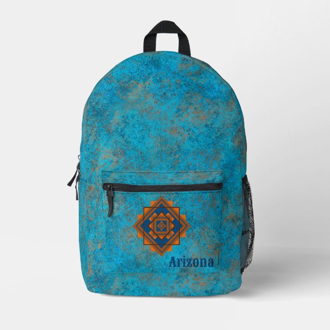 Southwest Mountain Peaks Personalised Turquoise  Printed Backpack (Front)