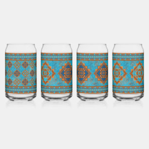Southwest Mountain Peaks Turquoise Assorted Set Can Glass