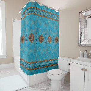 Southwest Mountain Peaks Turquoise Blue Geometric Shower Curtain