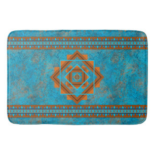 Southwest Mountain Peaks Turquoise Geometric Bath Mat