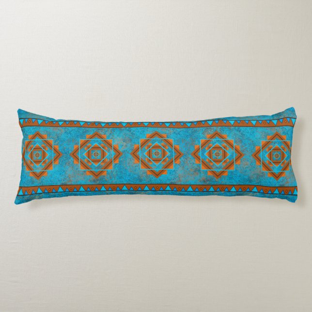 Southwest Mountain Peaks Turquoise Geometric Body Cushion (Front)