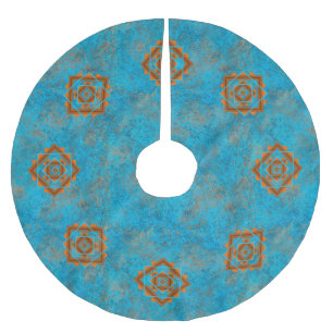 Southwest Mountain Peaks Turquoise Geometric Brushed Polyester Tree Skirt