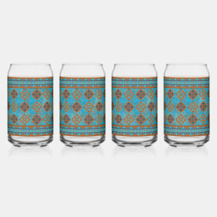 Southwest Mountain Peaks Turquoise Geometric Can Glass