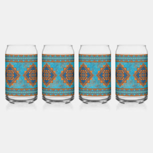 Southwest Mountain Peaks Turquoise Geometric  Can Glass